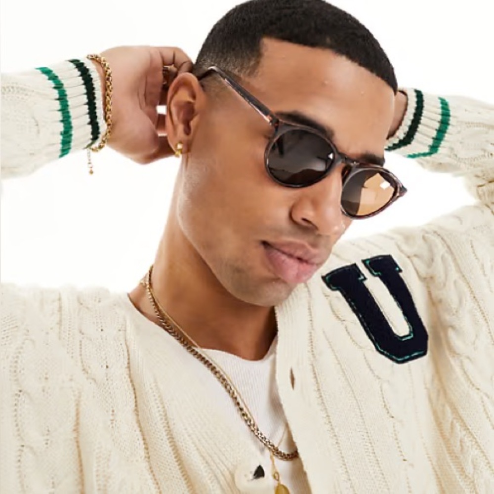 ASOS grey clear frame classic rectangular shape brown tinted mens sunglasses